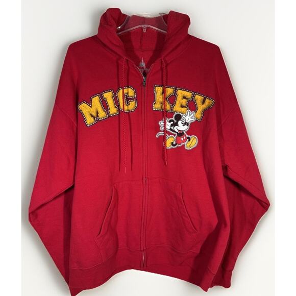 Disney parks Sweatshirt XL red double sided full zip hoodie mickey mouse - Picture 1 of 3
